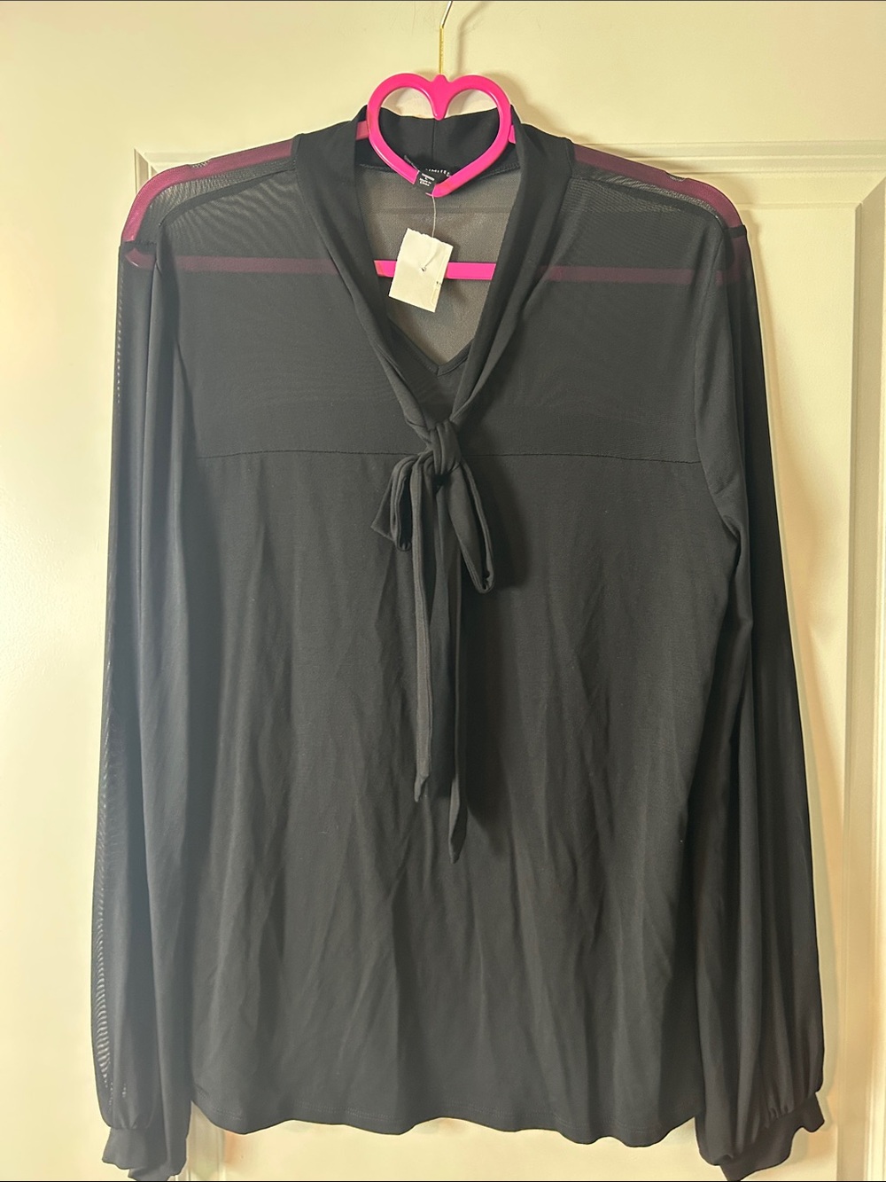The Limited Black Tie-Neck Sheer Panel Blouse